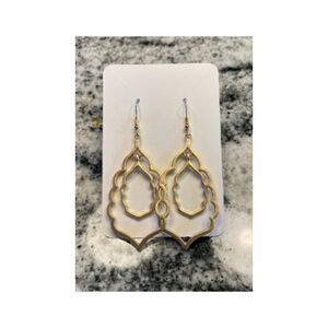 Gold Toned Double Drop Earrings Open Frame Lightweight Casual or Formal